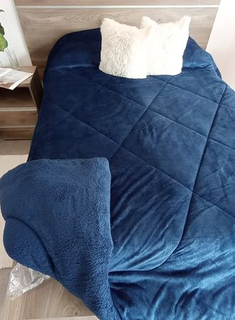 Acolchado Corderito Fp Home Liso 2 1-2 Plaza Azul