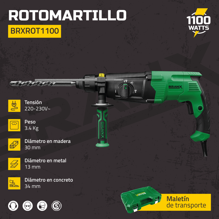 Rotomartillo Taladro Percutor 1100w Branx Con Accesorios - Vista 2