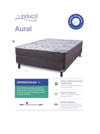 Colchon y Sommier Inducol Aural 1 Plaza y Media 100x190x28cm Espuma de Alta Densidad con Doble Europillow
