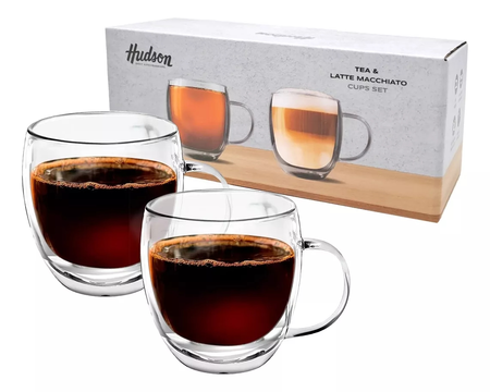 Set x 2 tazas de café HUDSON 80 ml con asas doble vidrio