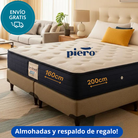 Conjunto Piero Premium Resortes 160x200. Almohadas y Respaldo de REGALO! 