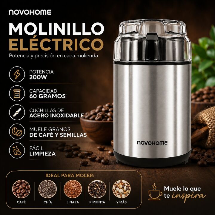 Molinillo De Café Eléctrico Novohome Acero Inox. 200w 60g - Vista 6