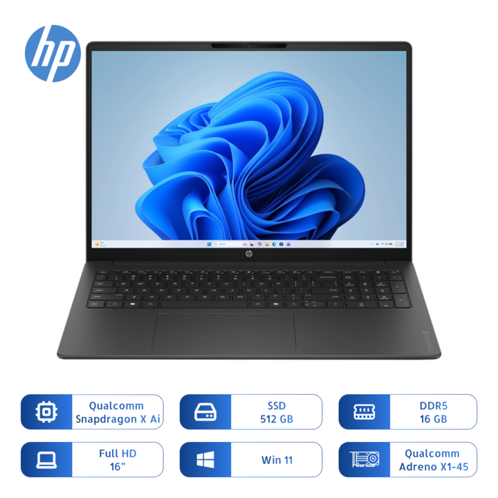 Notebook Hp Omnibook 3 16-bz0010 Snapdragon X X1-26-100 Ai 512gb Ssd 16gb 16 Pulg - Vista 1