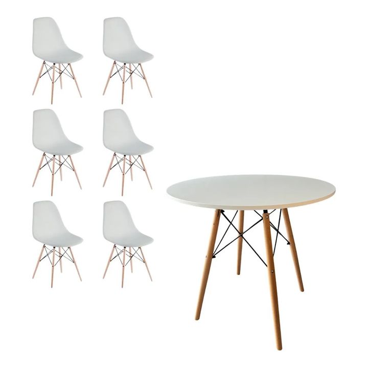 Juego De Comedor Mesa Eames 120cm+6 Sillas Eames Blanco - Vista 3