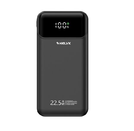 Power Bank Kelyx Slim 20000 mHa Type-C+USB+Lightning Fast Charge 22.5W Black (7435)
