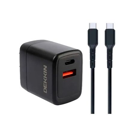 Kit De Cargador 30w + Cable Usb C-C Dekkin Negro Acc-Ki-071