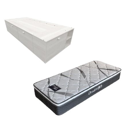 COLCHON EN CAJA + BOX DE MADERA MOSCONI 1 PLAZA 57093 COLCHON DREAM ON CON BOX BENETHON COLOR TISSA