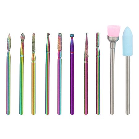 Kit x10 Brocas Manicura Rainbow Gadnic Para Torno Eléctrico 
