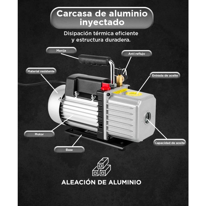 Bomba de Vacío Gadnic 120L/Min 2 CFM Dos Etapas 1720 rmin Diseño Antirretorno - Vista 5