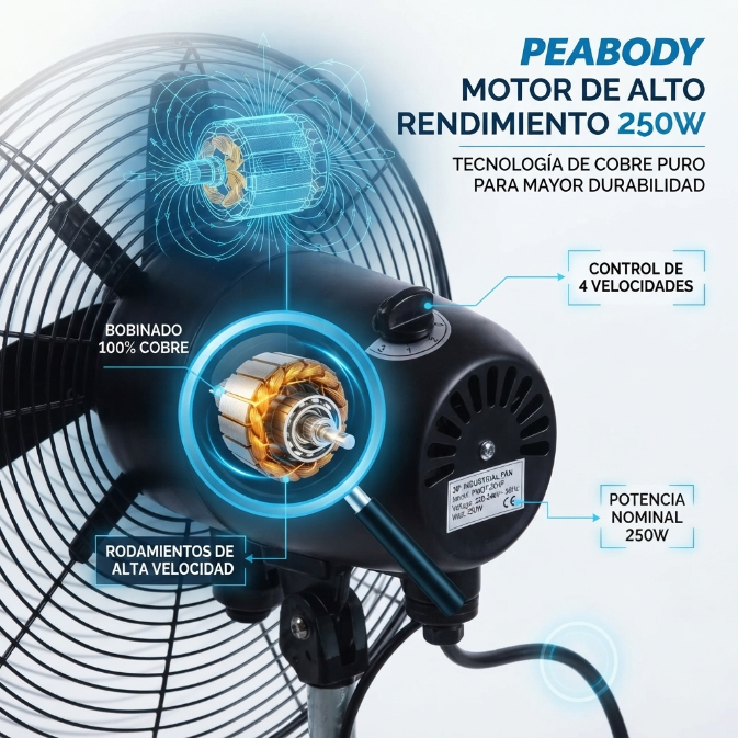 Ventilador Peabody PE-VI300ME De Pie 30" 240W 3 Velocidades Industrial - Vista 7