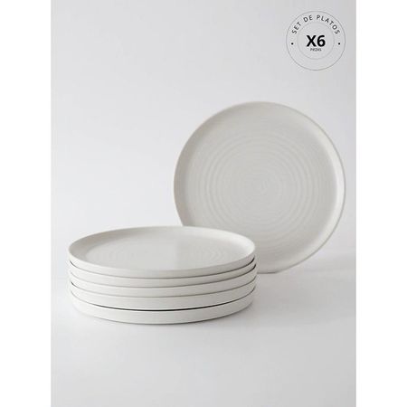 Set 6 platos playos Blackly Fushion Porcelana Blanco 26 cm