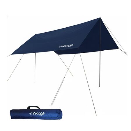 Tarp Supervivencia 3X3 Lona Impermeable Waggs Camping Postes Azul