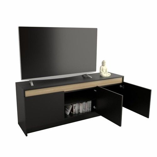 Rack de TV 3 Puertas DS Home Negro Olmo 135x53x38 cm - Vista 2