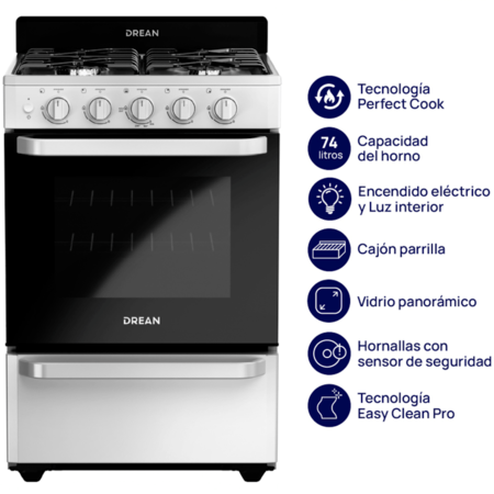 Cocina Drean 56Ccm Blanca Multigas C/Encendido Electrico Cd5603Ab0