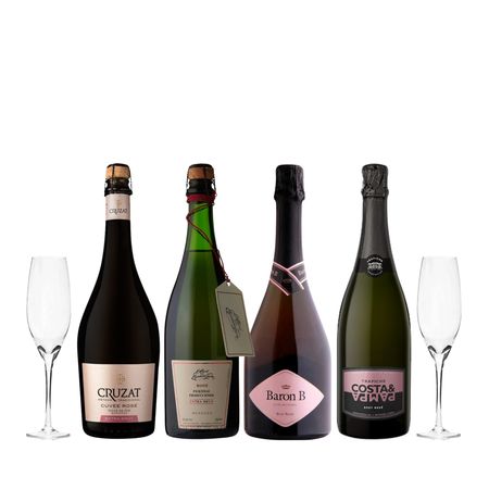 Set Espumantes Brut Rose Seleccion x 4 y 2 Copas Con Estuche
