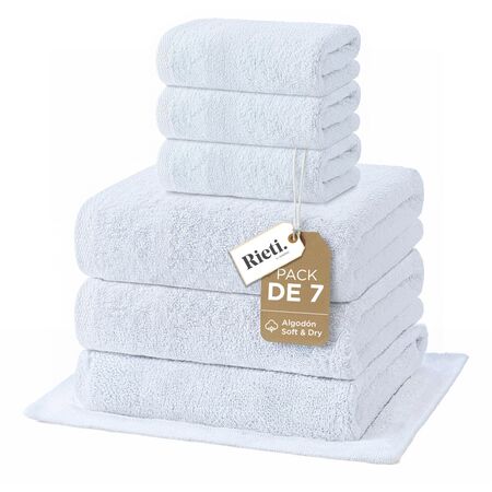 Set x7 Toallas Rieti By Gadnic 80% Algodón 20% Poliéster Premium Blancas Toalla Toallón