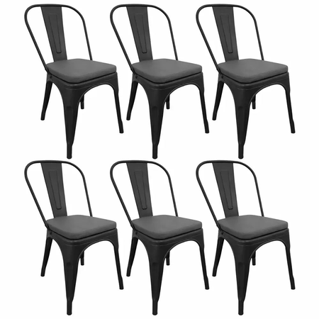 COMBO: 6 Sillas Metálicas Tolix Negro Mate + 6 Almohadones Cuerina Dalton Gris C/Cierre