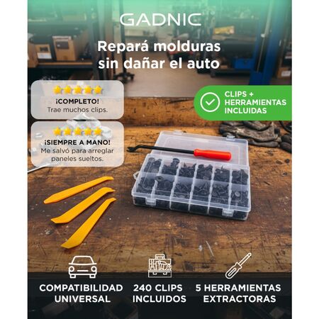 Kit 240 Piezas Gadnic para Extracción de Molduras y Clips Automotrices