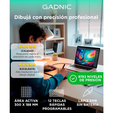 Tableta de Dibujo Gráfico Gadnic 8192 Niveles de Presión