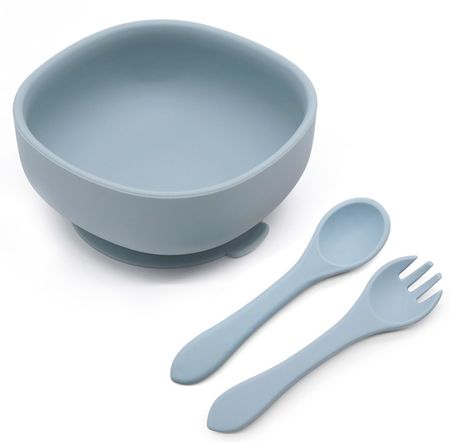 Set de Bowl y Cubiertos de Silicona Gris Gadnic Alimentación para Bebes 