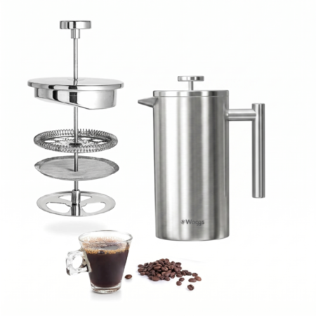 Cafetera de Émbolo Prensa Francesa de Acero Inoxidable Waggs Plateada