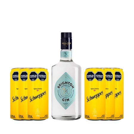 Gin Brighton y 6 Latas Tonicas Schweppes Con Estuche
