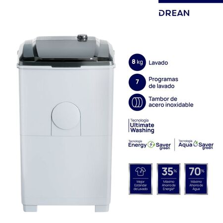 Lavarropa Carga Superior Drean 8 KG Blanco Ltdr87sb0