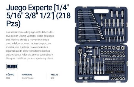 Set de Tubos con Crique y Llaves Bremen Expert 218 Piezas