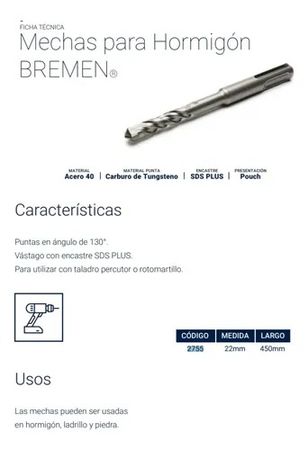 Mecha para Hormigón Bremen SDS Plus 22mm x 450mm