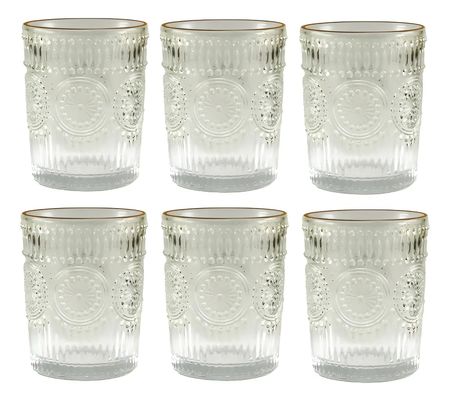 Set X 6 Vasos Bajo Margarita Borde Dorado Etxe (hy-18)