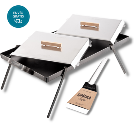 Combo Planchetta de 2 hornallas con Set de Tapas Patas y Espátula