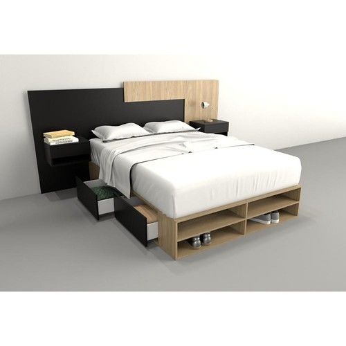 Box de Cama DS Home 1,40 m 4 Cajones Estantes Olmo Negro 195x33x142 cm - Vista 4