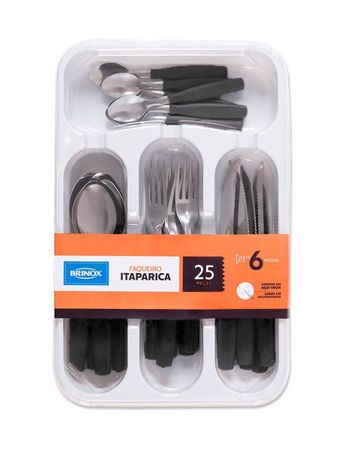 Juego De Cubiertos 24 Piezas con cubiertera Itaparica Brinox Negro ( 6000/716)