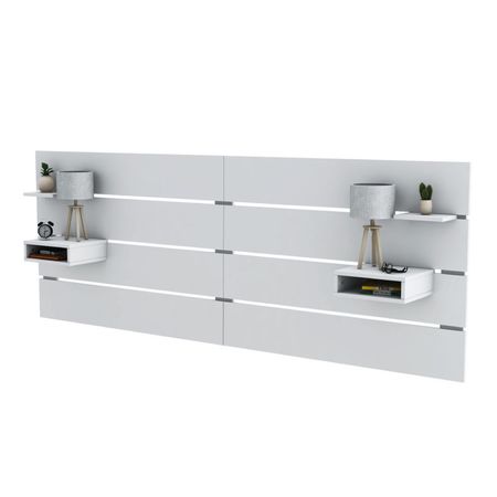 Respaldo Centro Estant Con Estantes Y Mesas De Luz Blanco