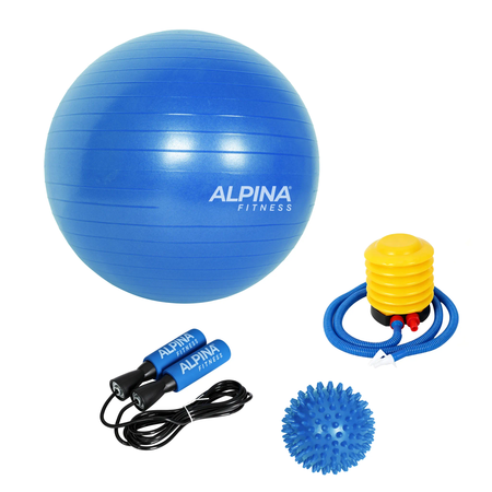 Kit Pelota Pilates Yoga 65 Cm Soga Pelota Inflador Alpina Azul