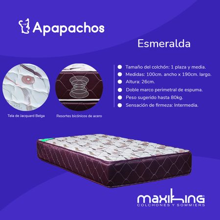 Colchon Maxiking Esmeralda 1 Plaza y Media 100x190x26cm de Resortes Bonnell Tela de Jackard
