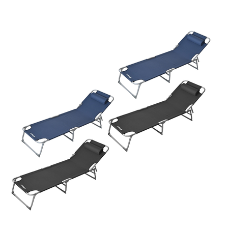 Combo Reposera Plegable Reforzada 8 Posiciones Waggs X4 Azul / Negro