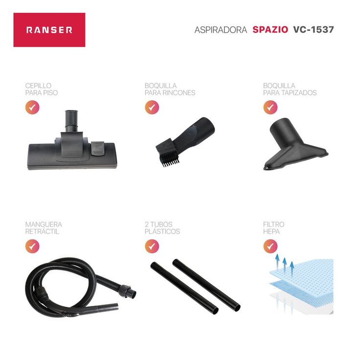 Aspiradora Ranser SPAZIO VC-1537 1500W 2,5Lts Filtro Hepa - Vista 6
