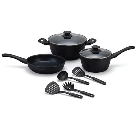 Set Ollas Kanji Gourmet 9 Piezas Antiadherente Negro Lh