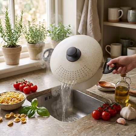 Olla Cacerola con Colador Tapa Pastarella Antiadherente Aston Dots