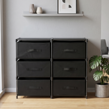 Comoda Cajonera 6 Cajones Waggs Mueble Organizador Portatil Negro
