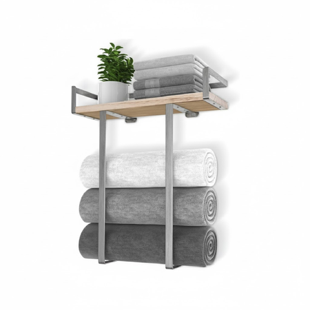 Repisa Estante Toallero con Base de Madera para Baño Waggs Plateado