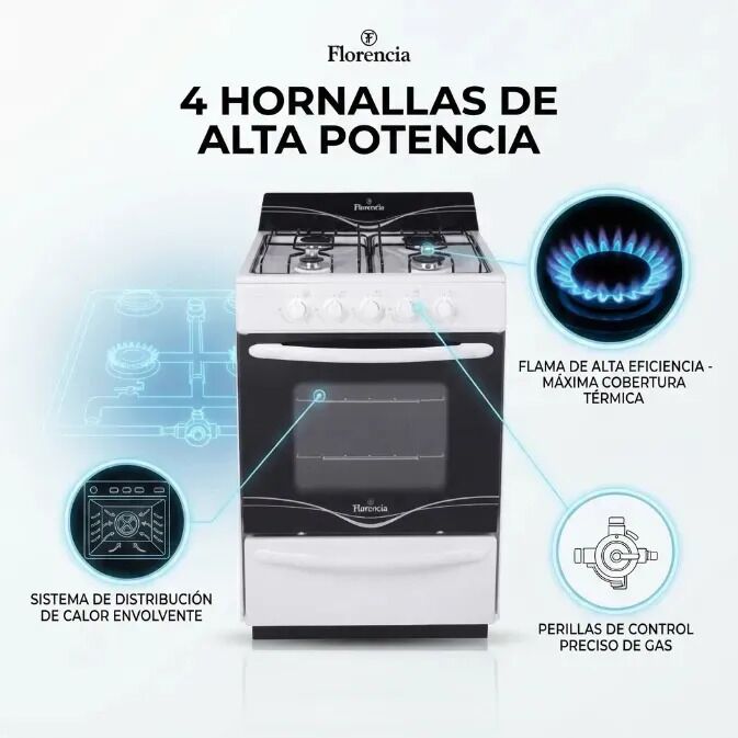 Cocina Florencia Recta 5516F a gas 4 hornallas Blanca Puerta Con Visor - Vista 7