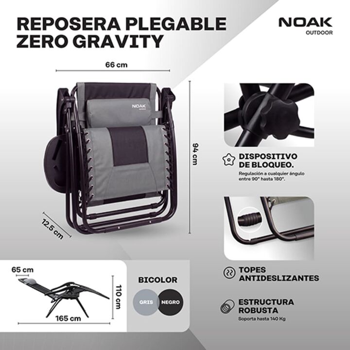 Set x2 Reposeras Plegables NOAK Zero Gravity Acero Acolchada - Vista 5