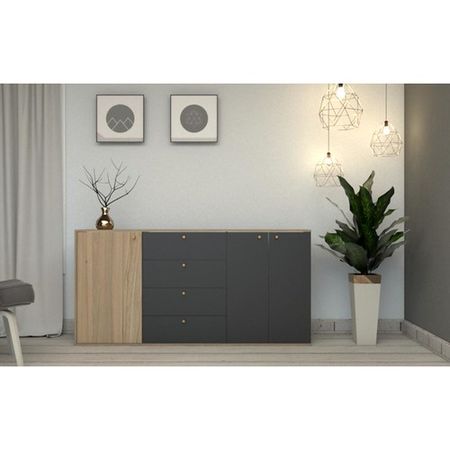 Vajillero DS Home 4 Cajones 3 Puertas Olmo Finlandés Negro 175x90x38 cm