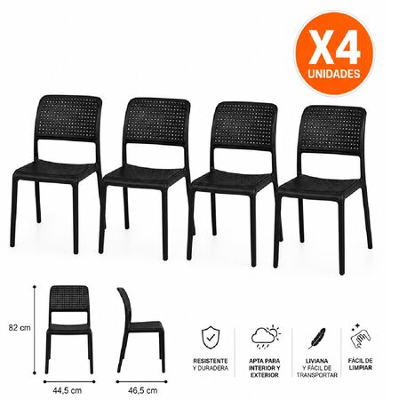 Combo x4 Silla Quality Plastic Modelo Mai Apilable Reforzado