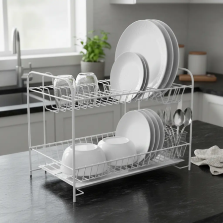 Secaplatos Escurridor Para 12 Platos Con Cubiertero 38x25x25 BLANCO 