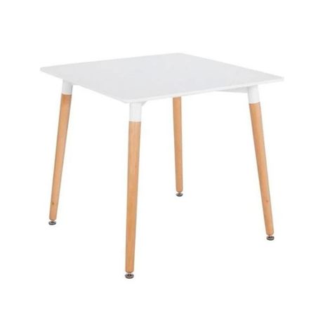 Mesa Cuadrada 0.70 Mts Tapa Blanca y Patas Roble Eames