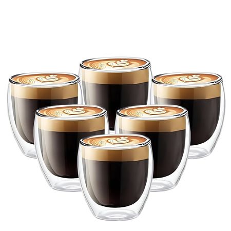 Kit X6 Vaso Doble Vidrio Pocillo Taza Frio Calor 150Ml Café