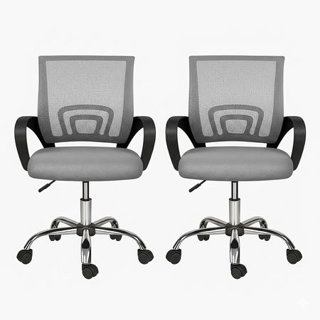 Set de Sillas De Escritorio Clásicas Oficina Ergonómicas con Ruedas color Gris x 2 unid